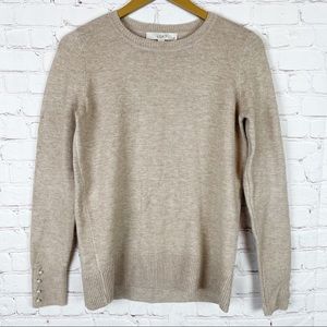 LOFT Pearl embellished Tan Crewneck Sweater S